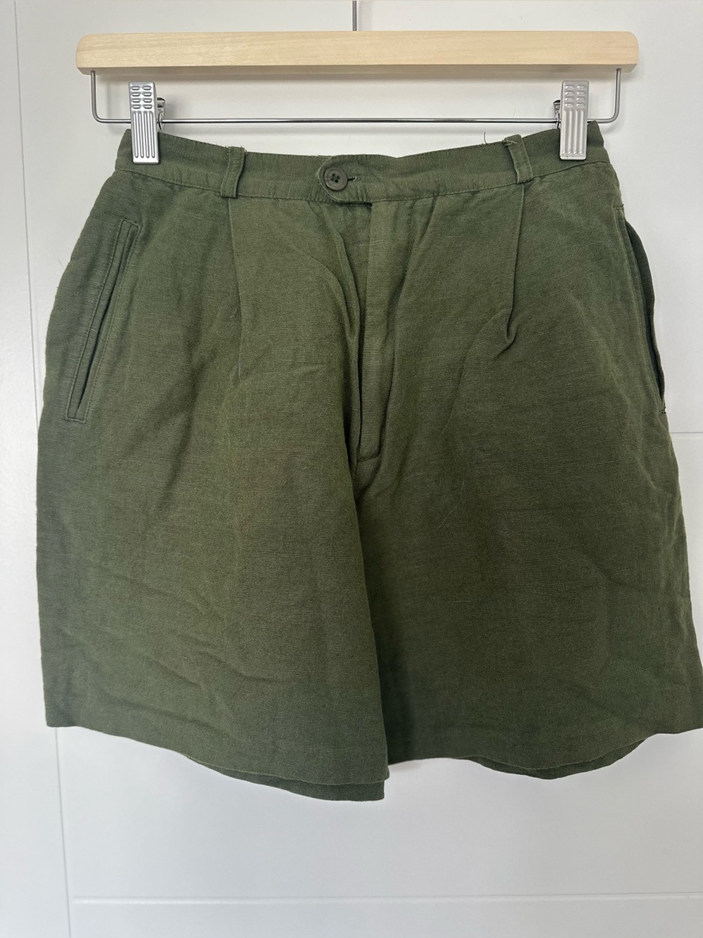 Vintage Jessica Linen Blend Shorts Olive Green High Rise Size 4 (Marked 6)